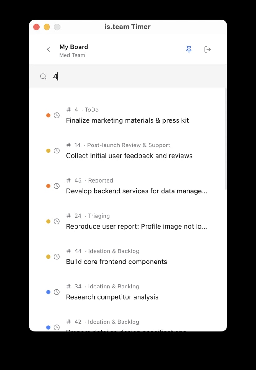is.team Timer — Task search